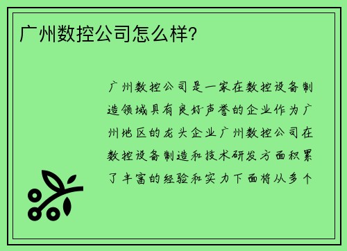 广州数控公司怎么样？